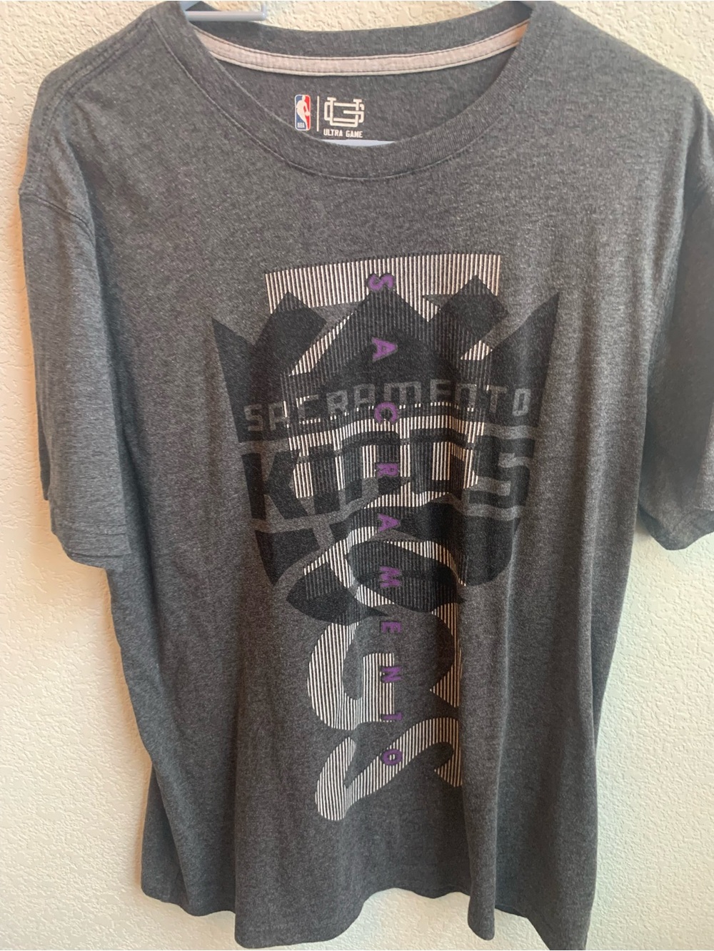 NBA Sacramento Kings Dark Gray Logo Graphic Tee with Purple Accents